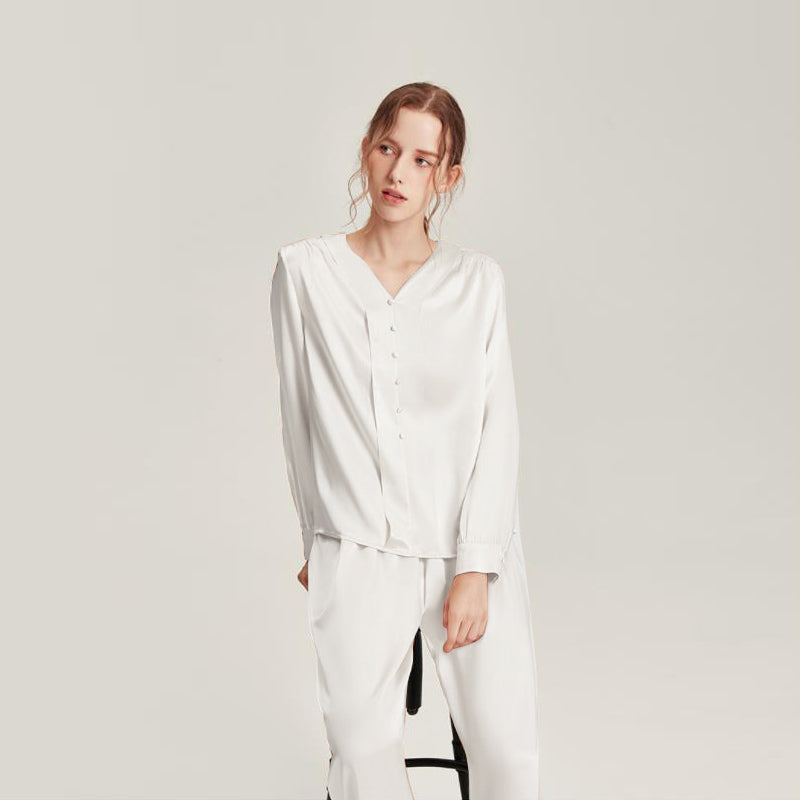 ZASILK | Silk V-Neck Elegant Nightwear, 19 Momme Two-Piece Luxury Pajama Set