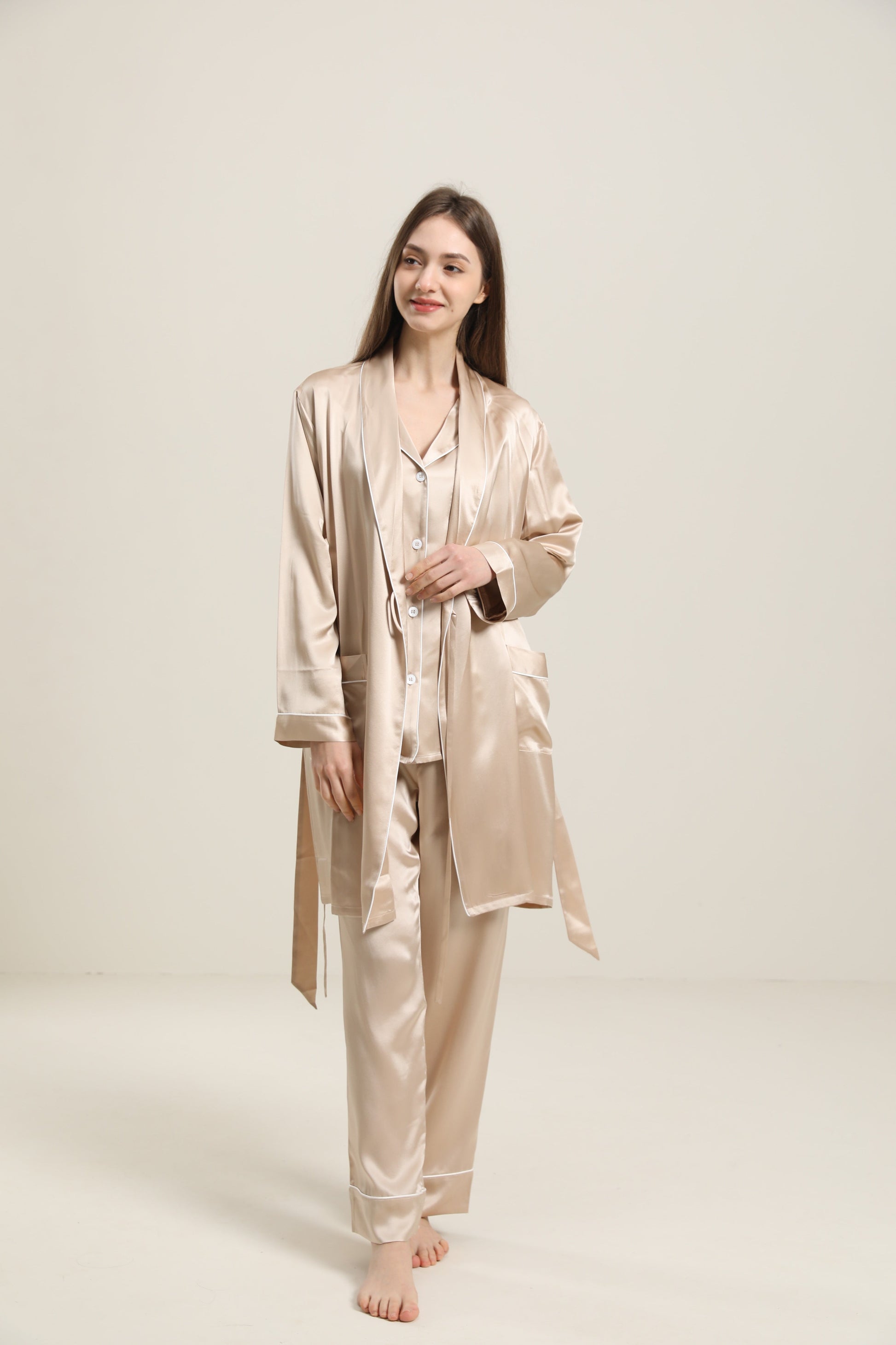 ZASILK | 22 Momme Classic Mid Length Silk Robe for Women, Timeless Comfort with Understated Luxury