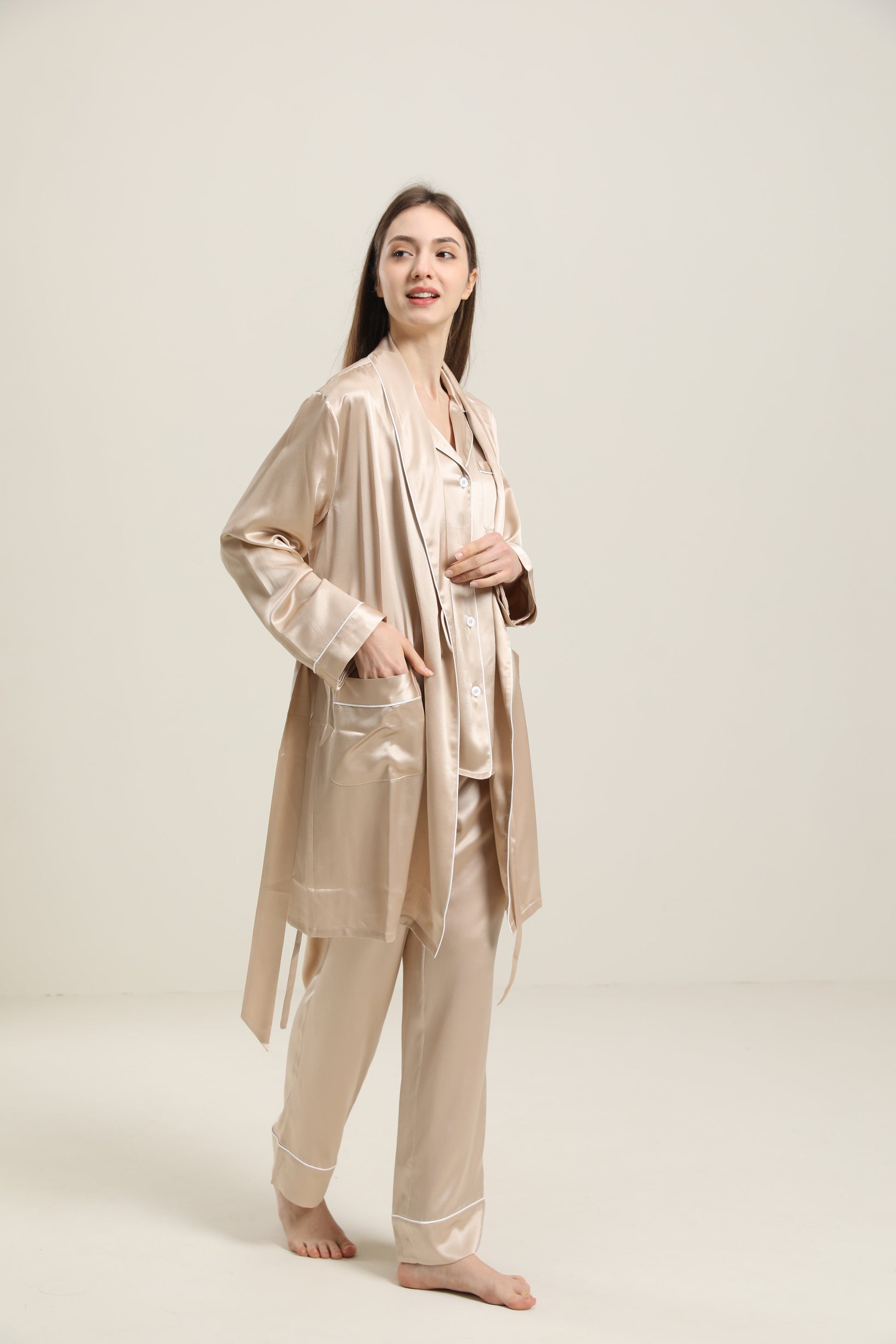 ZASILK | 22 Momme Classic Mid Length Silk Robe for Women, Timeless Comfort with Understated Luxury