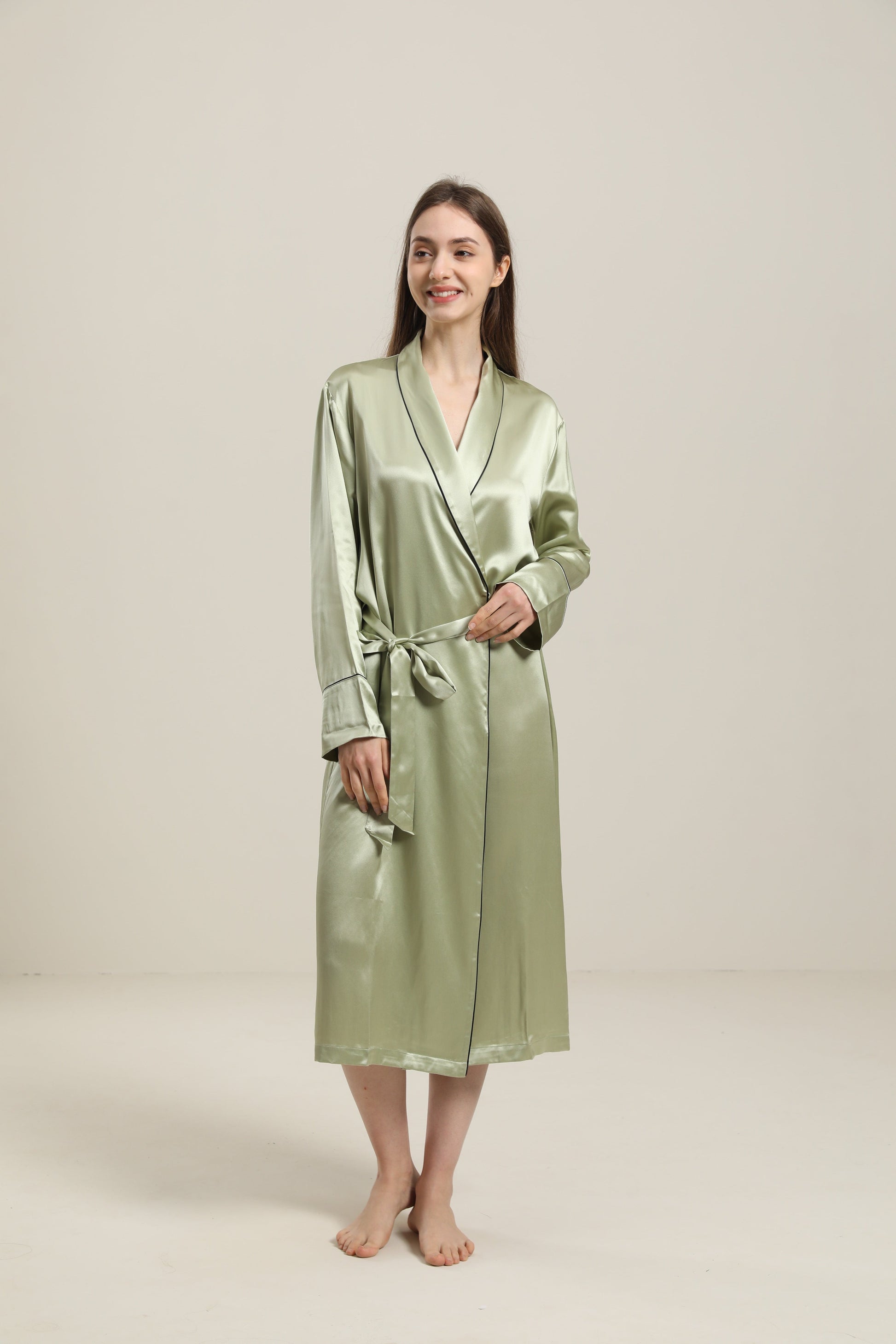 ZASILK | 22 Momme Contrast Trim Full Length Silk Robe, Luxurious Comfort with Timeless Elegance