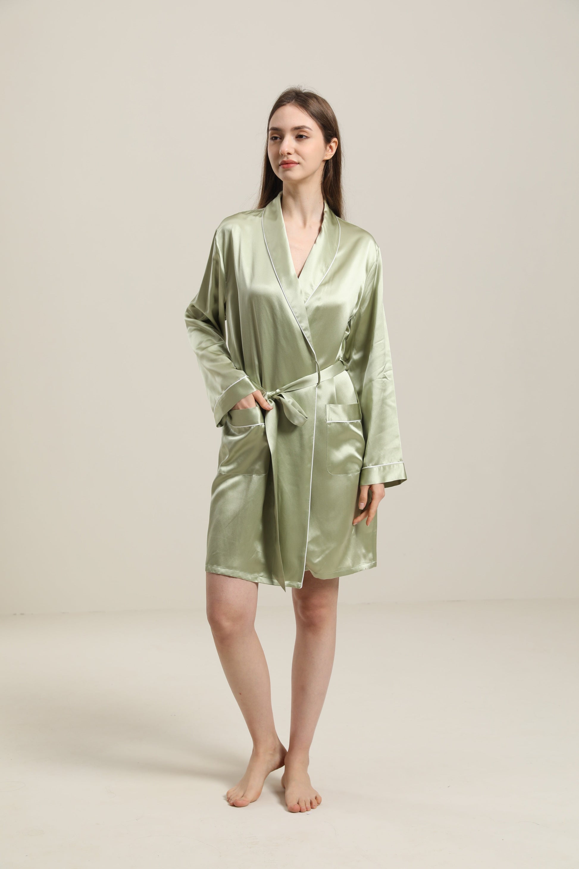 ZASILK | 22 Momme Classic Mid Length Silk Robe for Women, Timeless Comfort with Understated Luxury