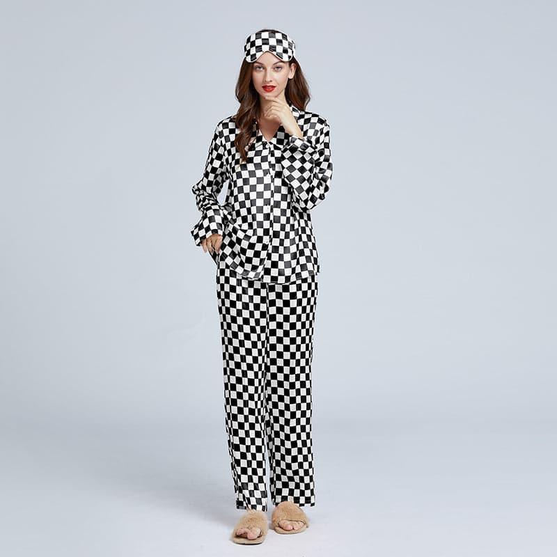 ZASILK | Classic Checkerboard Silk Pajama Set, 19 Momme Notched Collar