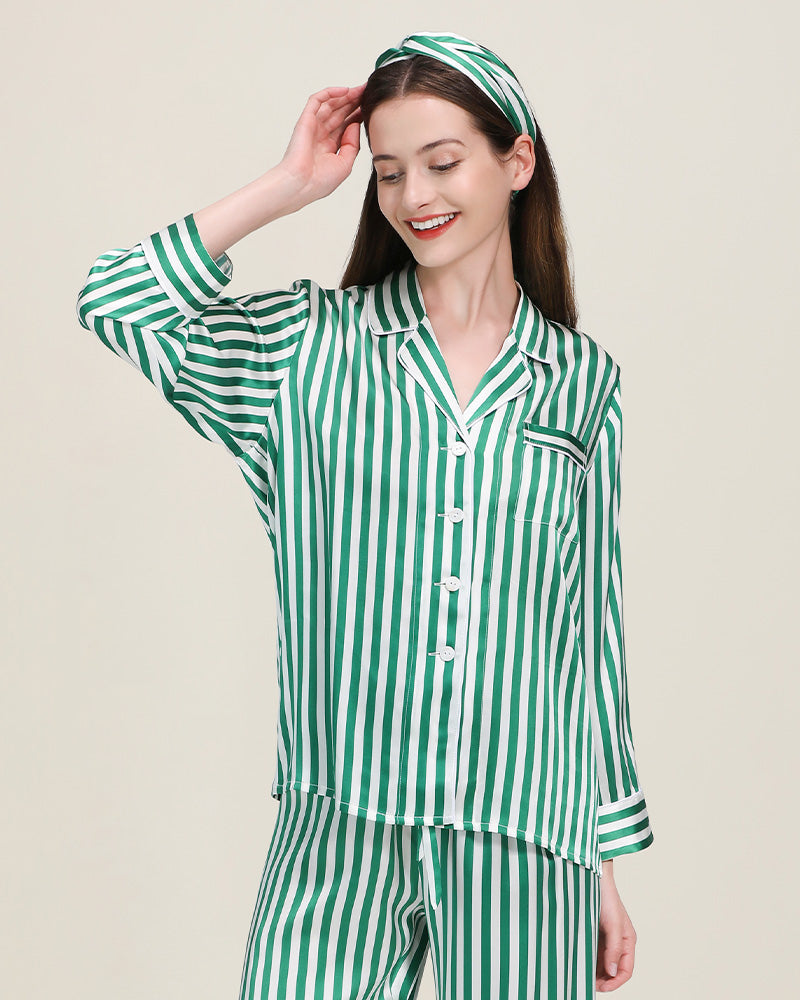 ZASILK | Classic Striped Silk Pajamas, 19 Momme Self-Tie Waist