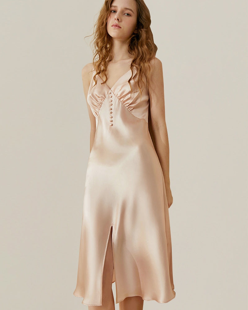 ZASILK | 19 Momme Comfortable and Women Silk Nightgowns, with Button Accents