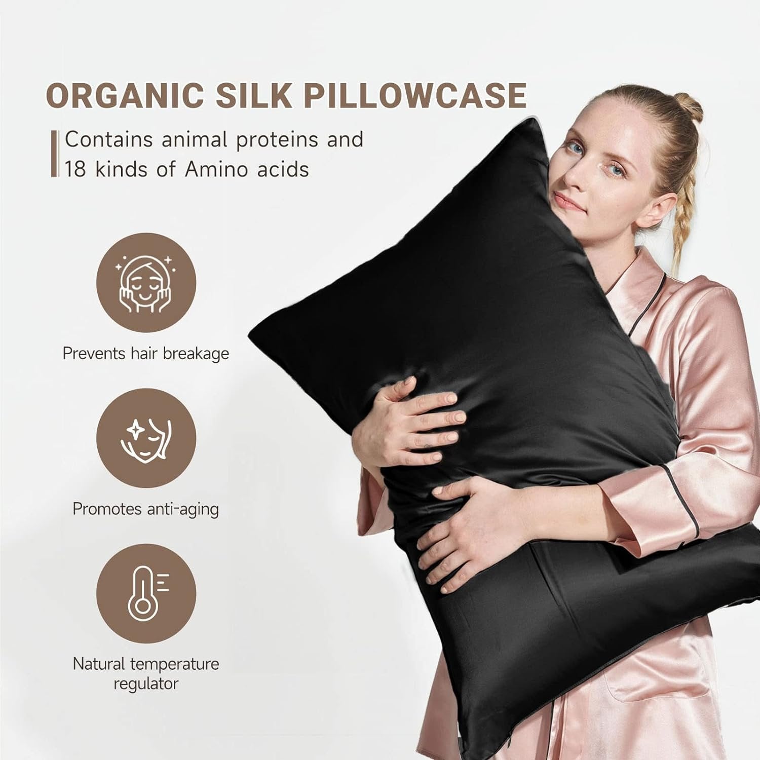 ZASILK hypoallergenic silk pillowcase, perfect for maintaining healthy hair and skin during sleep.