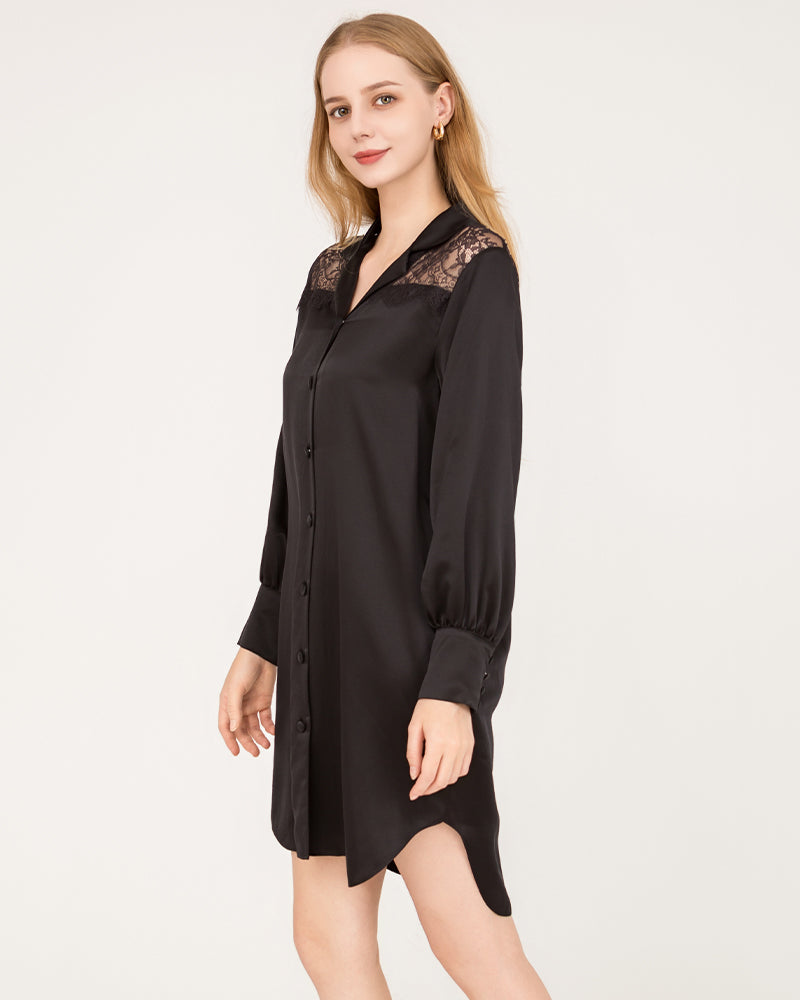 ZASILK | 22 Momme Silk Lace Nightshirt, Luxury Mulberry Silk