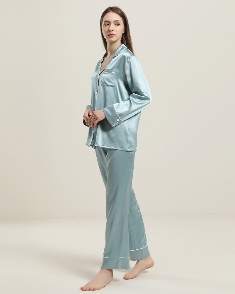 ZASILK | 22 Momme Classic Silk Pajama Set, Self-Tie Waist Mother-of-Pearl Buttons