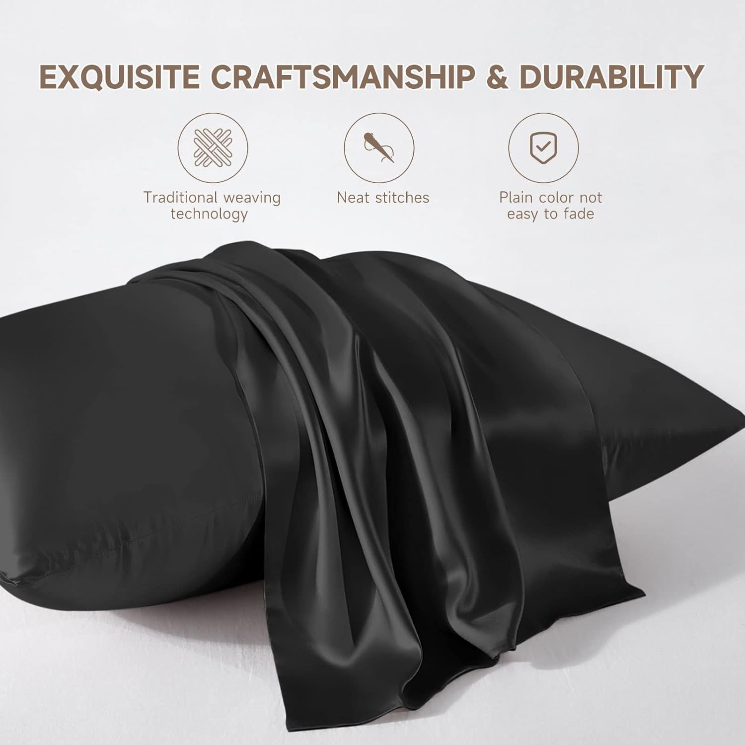 Eco-friendly and safe ZASILK silk pillowcase, Oeko-Tex® Standard 100 certified, in a classic black hue.